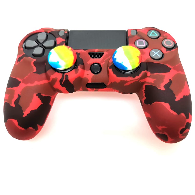 Asokex Silicone Skin Cover for Ps4 Controller (1pc Anti-Slip Case, 1 Pair L2 R2 Trigger Extender, 4pcs Thumb Grips,4pcs LED Light Bar Decal) Protector for DualShock PS4/ Slim/Pro Controller (Red Camouflage) - Image 4